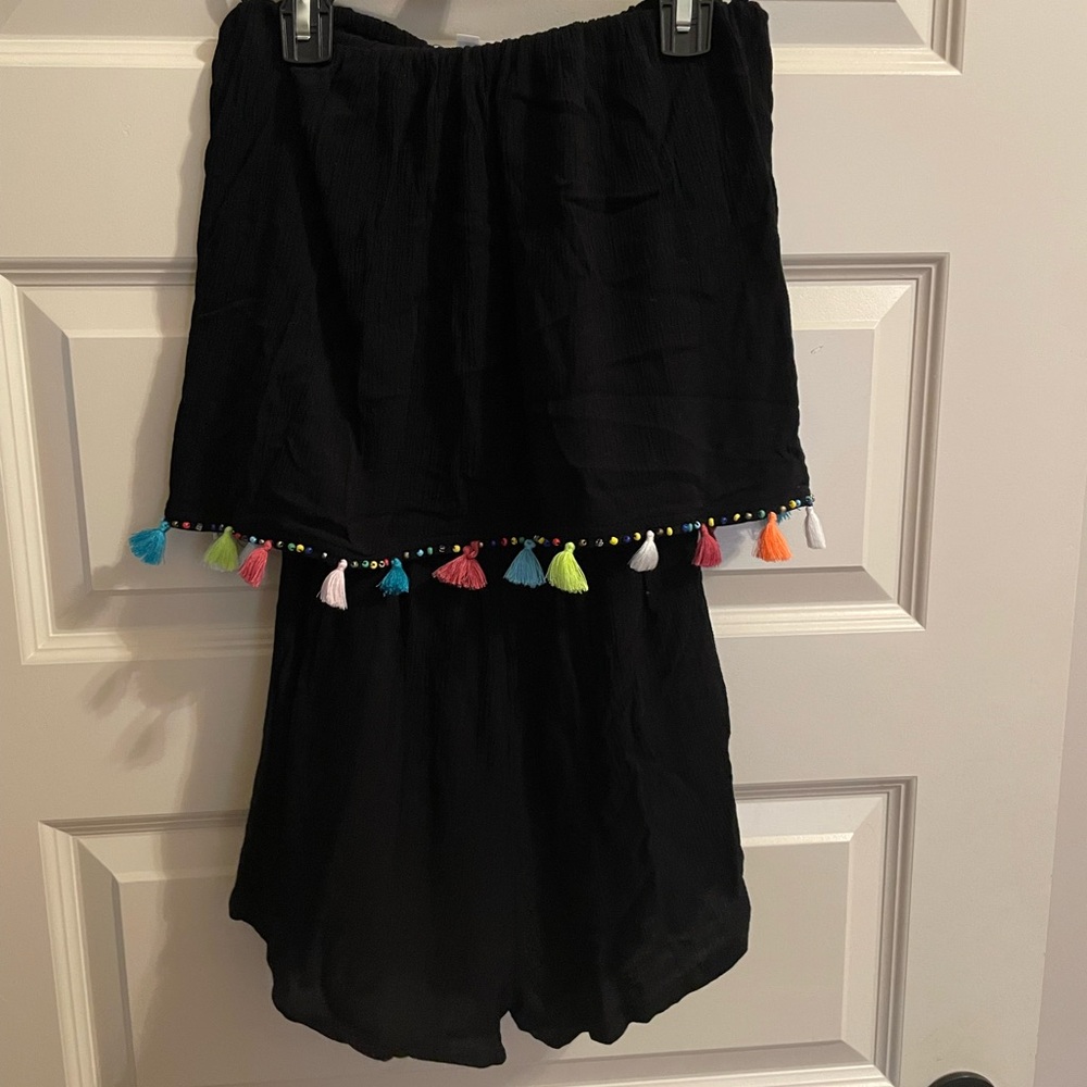 Black Jumpsuit with Colorful Tassels